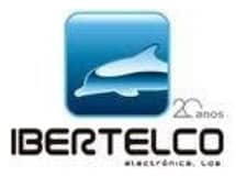 Blue dolphins in a square with Ibertelco Logo underneath