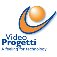 Blue and orange Video Progetti logo, subtitle says A feeling for technology